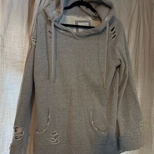 Gray Distressed Hoodie Sweater